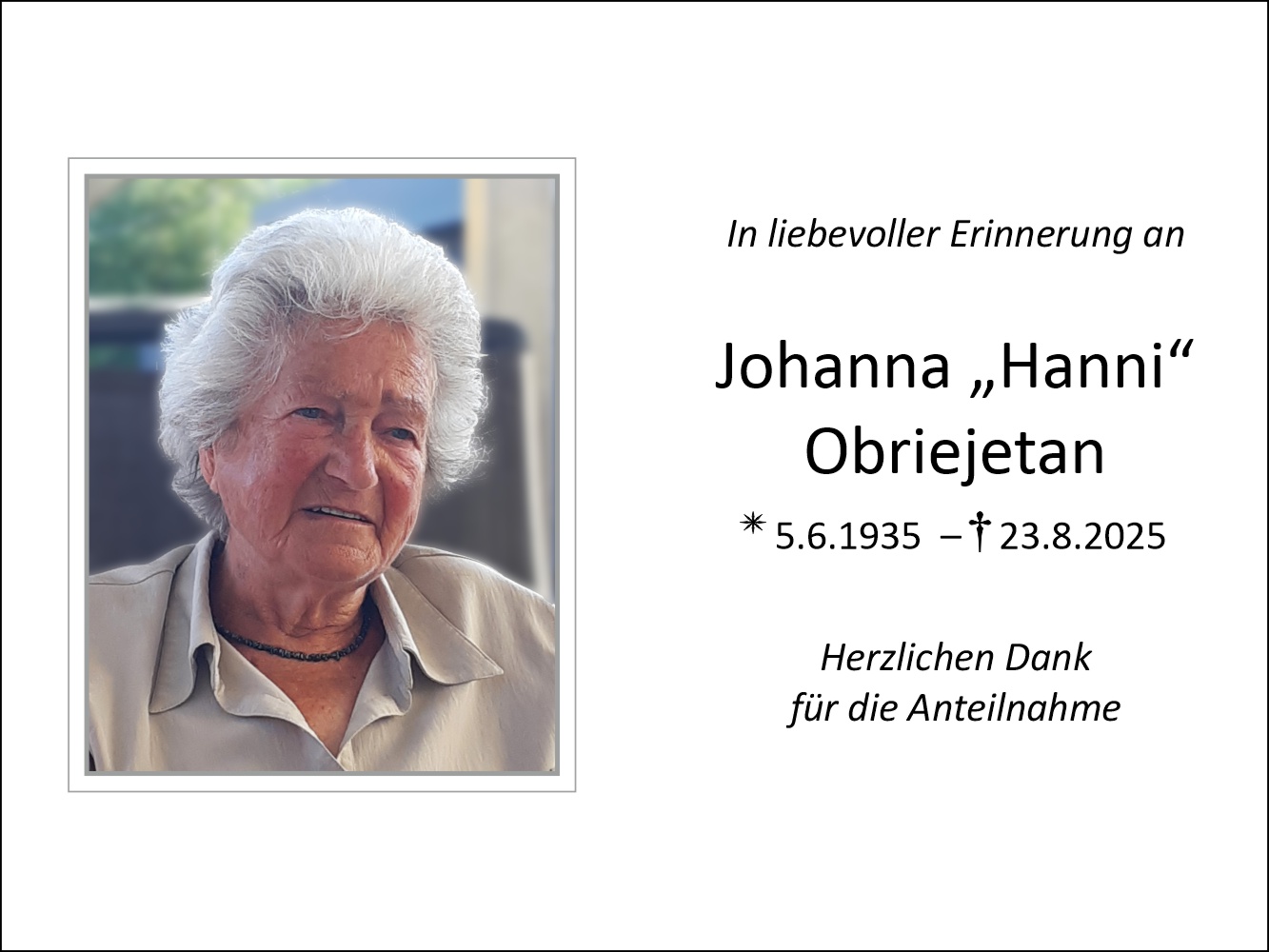 Johanna "Hanni" Obriejetan